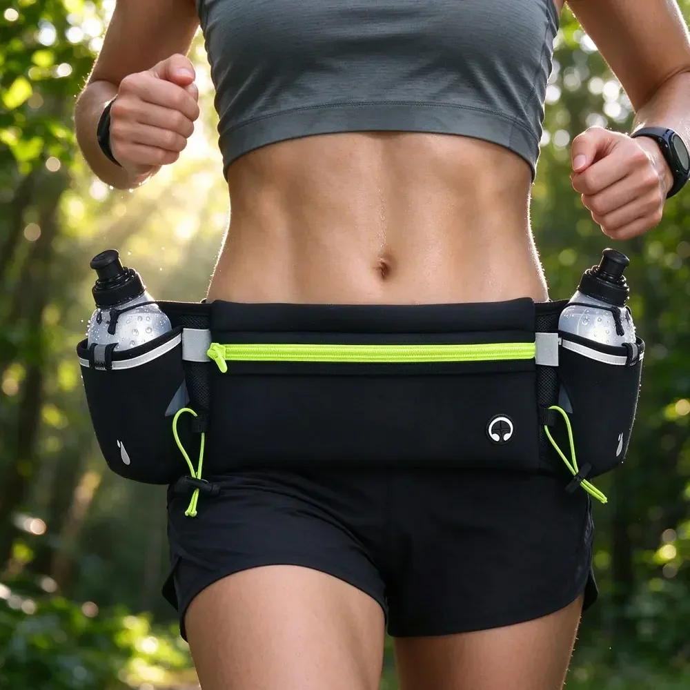 Race Bib - เข็มขัดสำหรับใส่ขวดน้ำสำหรับนักวิ่ง ใช้ได้ทั้งชายและหญิง พร้อมช่องใส่ขวดน้ำ 2 ขวด ที่ใส่หมายเลขแข่งขัน