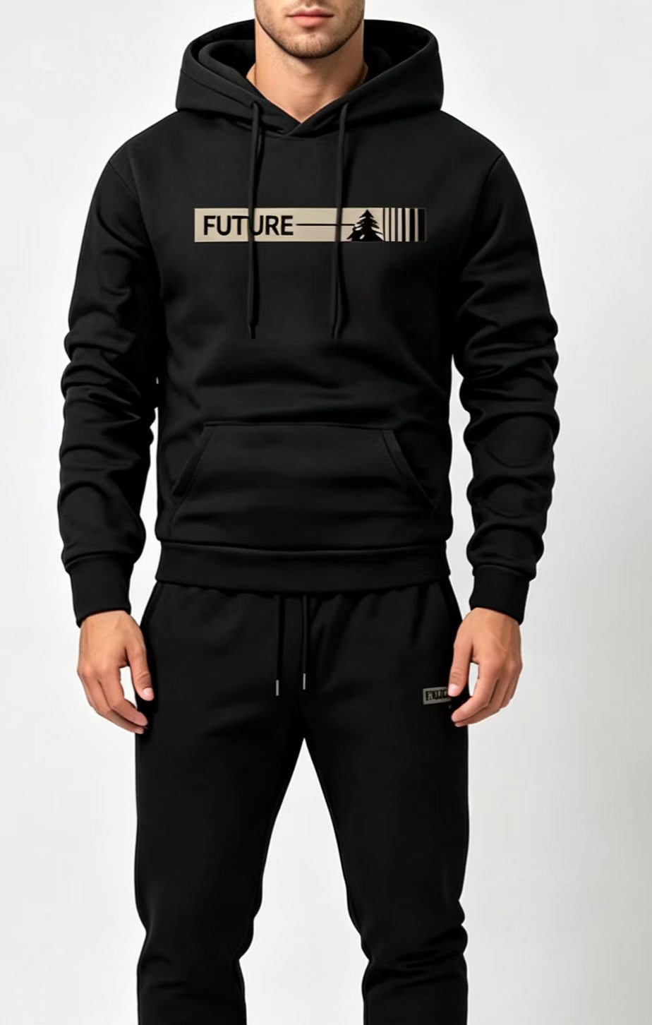 Joggers Pants - ชุดวอร์มผู้ชาย 2 ชิ้น เสื้อฮู้ดพิมพ์ลาย FUTURE และกางเกงจ็อกเกอร์