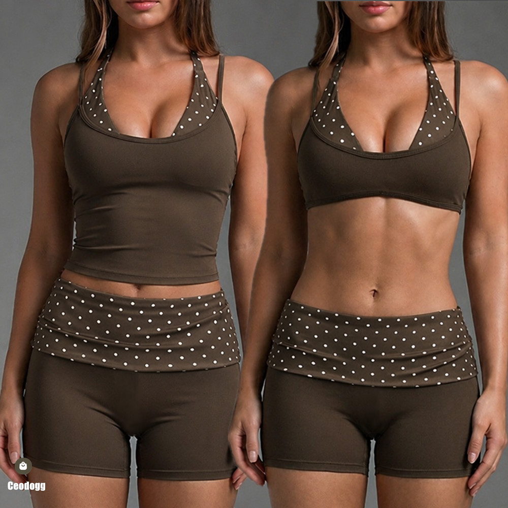 Running Belt - เสื้อกล้ามโยคะผู้หญิงลายจุด สายคล้องคอ บราออกกำลังกาย ซัพพอร์ตสูง สำหรับยิม พิลาทิส